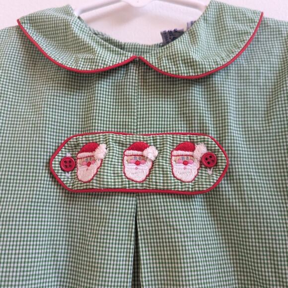 Orient Express Dress Girls Sz 5 Green Gingham Preppy Christmas Santa Smocked - Picture 2 of 5